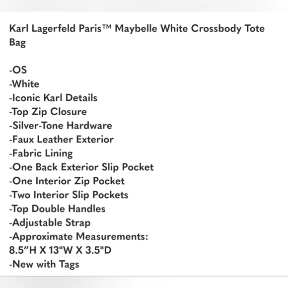✨️🤍-Karl Lagerfeld Paris™ Maybelle White Crossbody Tote Bag-NWT ✨️🤍